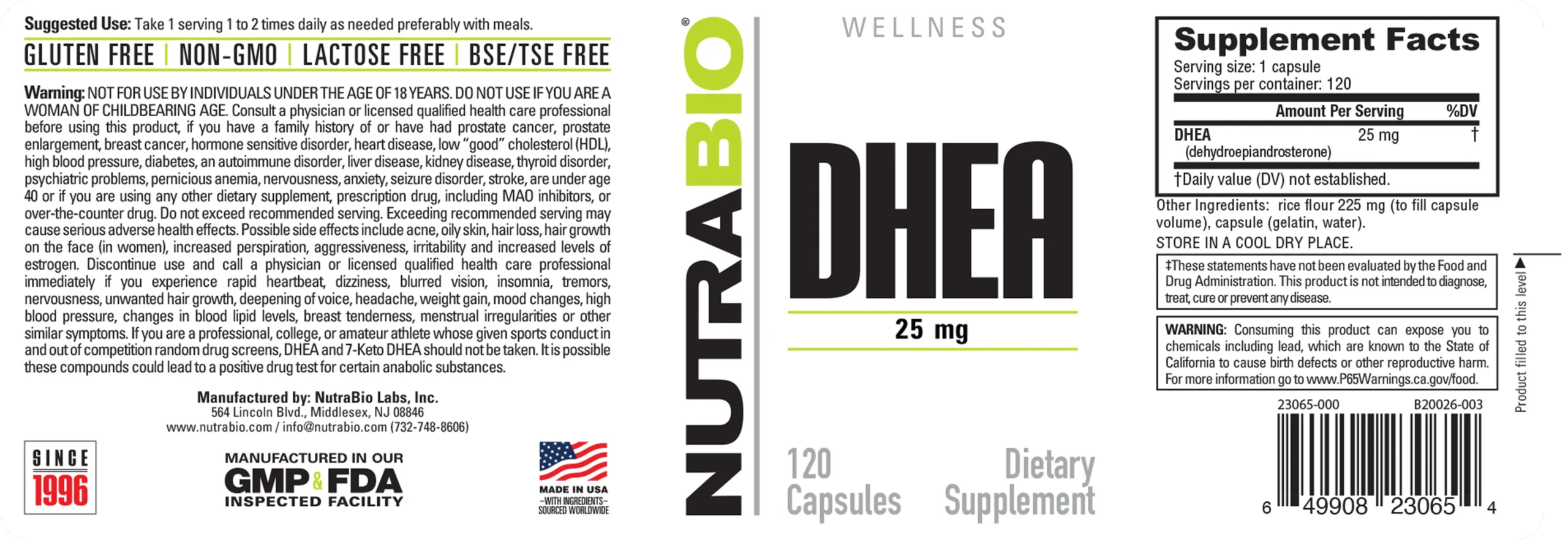 Etiqueta DHEA 25 mg NutraBio Etiqueta completa de DHEA 25 mg NutraBio