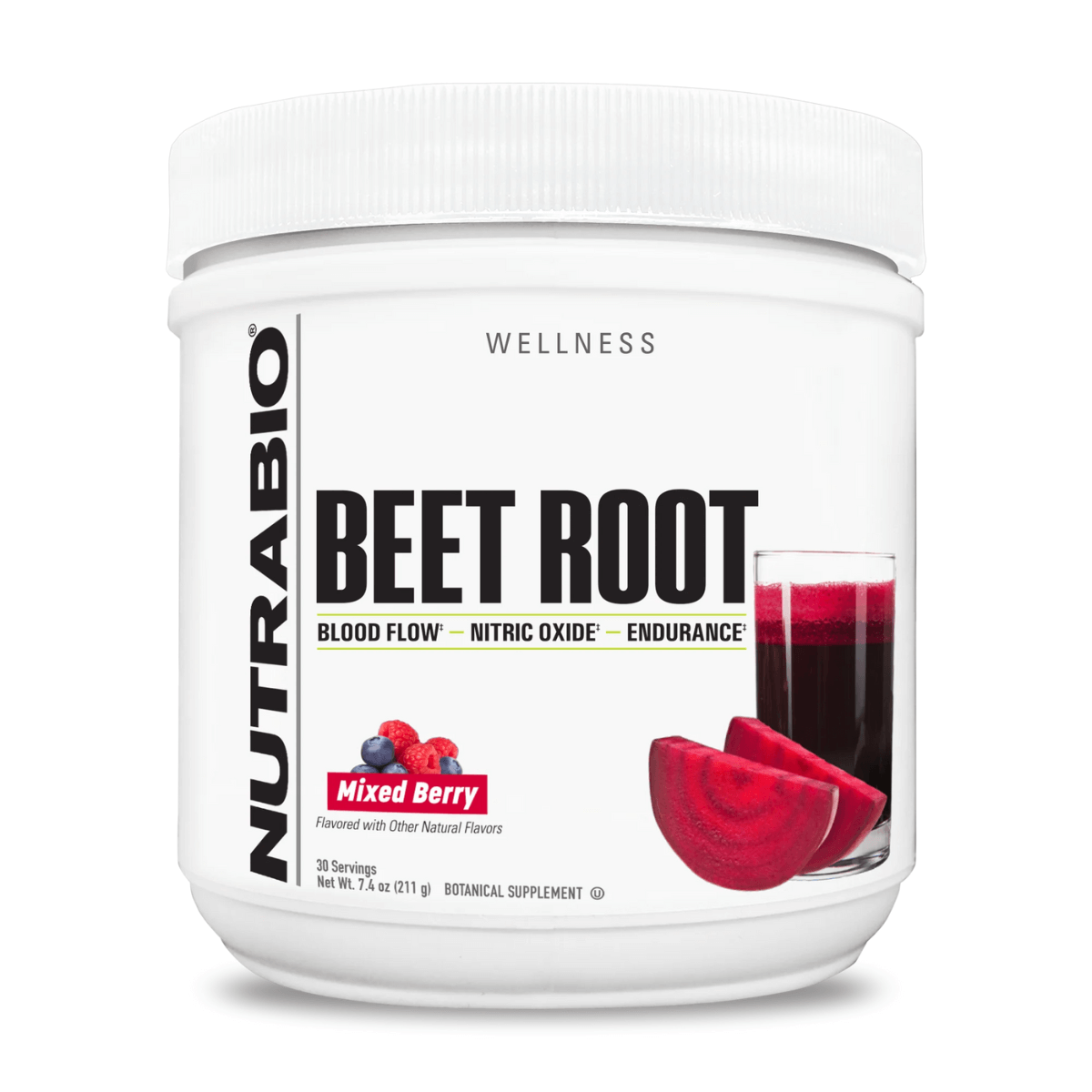 Botella de Beet Root Powder (Remolacha en Polvo) de la marca NutraBio - Sello Kosher